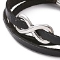 Leather Cord Triple Layered Wrap Bracelet with 304 Stainless Steel Magnetic Clasps, Infinity Beaded Punk Wristband for Men Women