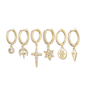 Delicate Cross Star Diamond Earrings - Elegant, Fashionable, Pentagram Pendant Ear Jewelry.