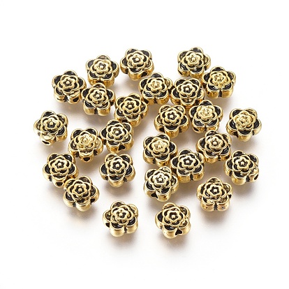 Tibetan Style Alloy Beads, Lead Free and Cadmium Free, Flower, 7mm in diameter, 4mm thick, hole: 1mm
