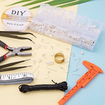 Jewelry Making Tool Sets, Including Pliers, Tape Measure, Vernier Caliper, Brass Rings, Tweezers, Nylon Cord, Copper Wire, Elastic Thread, Alloy Clasps and Iron Findings