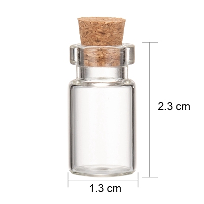 Contenants de perles de bocal en verre, avec bouchon en liège, souhaitant bouteille, clair, 13x23 mm, diamètre intérieur: 13 mm, Tampion: 7x5~6.5 mm