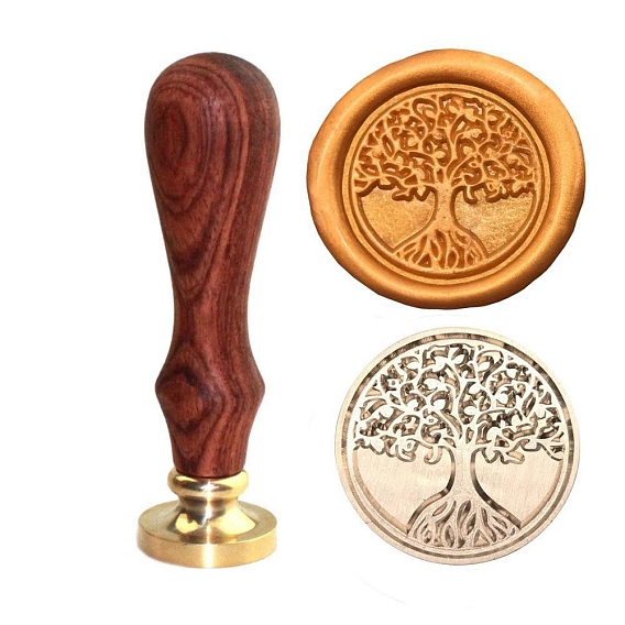 Mango de madera y cabeza de latón, para sello de cera, hacer invitaciones de boda, patrón del árbol de la vida
