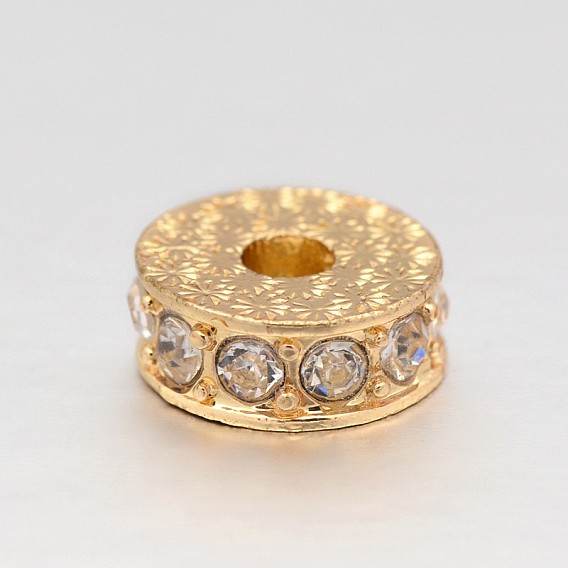 Acumular enchapado perlas de diamantes de imitación plana de aleación redonda, larga duración plateado, 13x5 mm, agujero: 4 mm