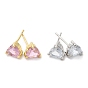 Crystal Rhinestone Heart Stud Earrings, Rack Plating Brass Earrings, Lead Free & Cadmium Free