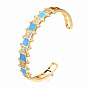 Brass Micro Pave Clear Cubic Zirconia Cuff Bangles, with Enamel, Nickel Free, Square, Real 16K Gold Plated