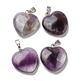 Natural Gemstone Pendants, Heart, with Brass Findings, Platinum