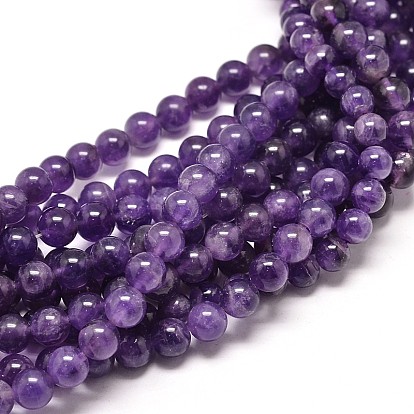 Natural Amethyst Round Bead Strands, 8mm, Hole: 1mm, about 49pcs/strand, 16 inch