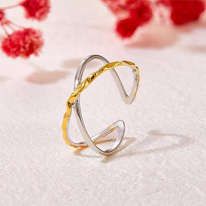 Dos tonos 925 anillo cruzado de plata esterlina ajustable abierto x anillo de compromiso boda brazalete anillos banda dedo envolver anillos joyería de moda minimalista para mujeres