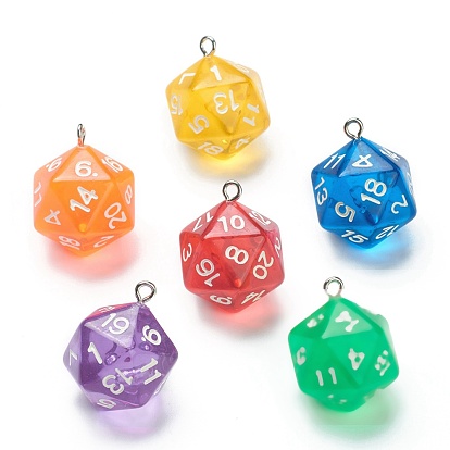 Transparent Acrylic Pendants, with Platinum Plated Iron Findings, Faceted, Dice