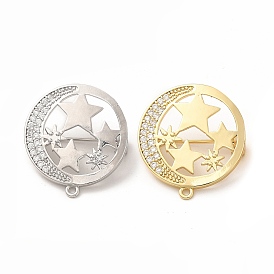 Clear Cubic Zirconia Moon with Star Brooch Pin, Brass Badge for Backpack Clothes