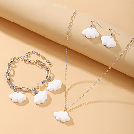 Cute Cloud Jewelry Set - Necklace, Earrings and Bracelet for Women