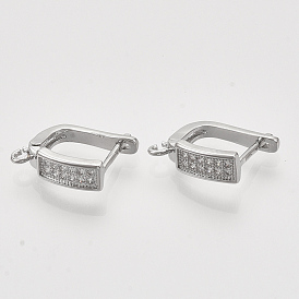 Brass Micro Pave Cubic Zirconia Hoop Earring Findings with Latch Back Closure, Nickel Free, with Horizontal Loop, Rectangle