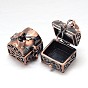 Carved Cuboid Rack Plating Brass Prayer Box Pendants, Wish Box, Nickel Free, 17x16x18mm, Hole: 5x3mm