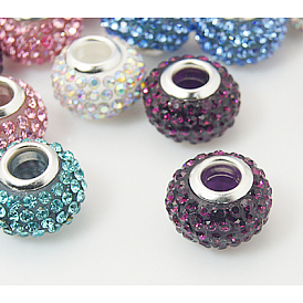 Perles de strass en résine , avec couleur argent plaqué doubles noyaux de cuivre, Grade a, rondelle, 10x7mm, Trou: 2.5mm