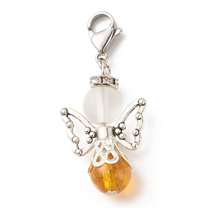 Natural Gemstone Pendant Decorations, with Alloy Findings & 304 Stainless Steel Lobster Claw Clasps, Angel & Fairy