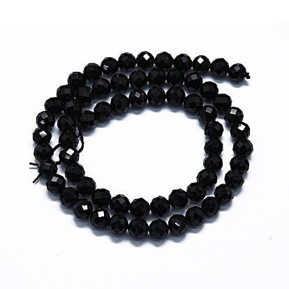 Naturelles tourmaline noire brins de perles, à facettes (64 facettes), ronde