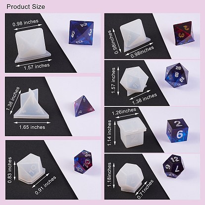 7 conjuntos 7 moldes de silicona de dados de bricolaje de estilo, moldes de resina, herramientas de molde de artesanía de arcilla, triángulo y bicono y polígono y cubo y cono
