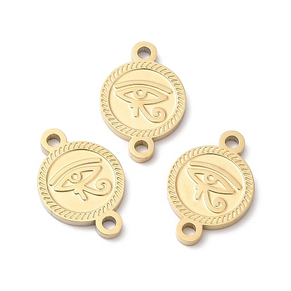 Ion Plating(IP) 316L Surgical Stainless Steel Connector Charms, Flat Round Links with Eye of Horus