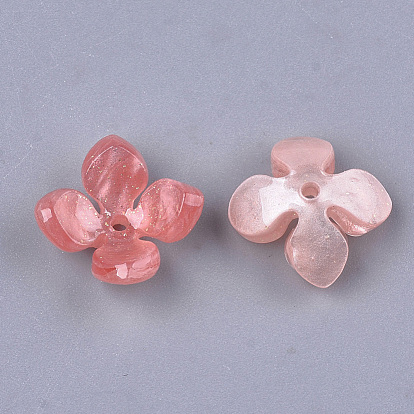 Cellulose Acetate(Resin) Bead Caps, 4-Petal, Flower