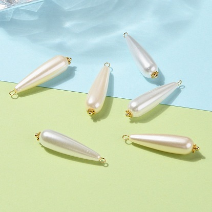 Acrylic Imitation Pearl Pendants, with Flower Daisy Spacer Beads & Brass Ball Head Pins, Golden, Teardrop