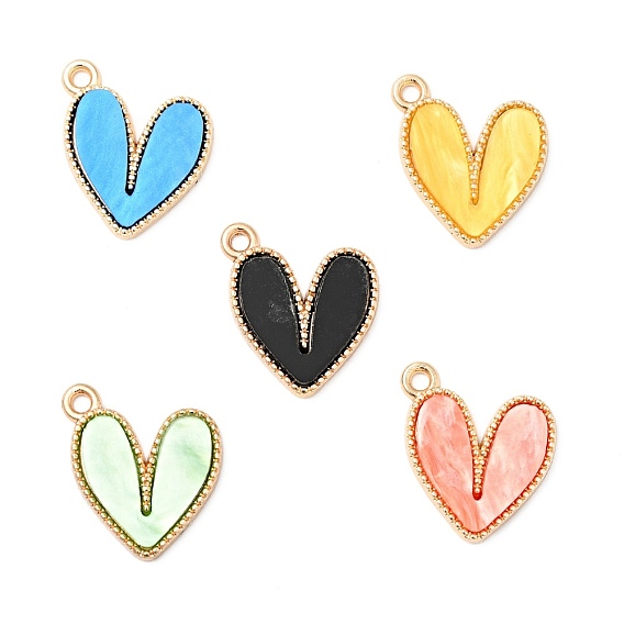 Acrylic Pendants, with Light Gold Plated Alloy Findings, Heart