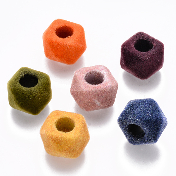 Flocky Acrylic Beads, Large Hole Beads, Cube, Faceted