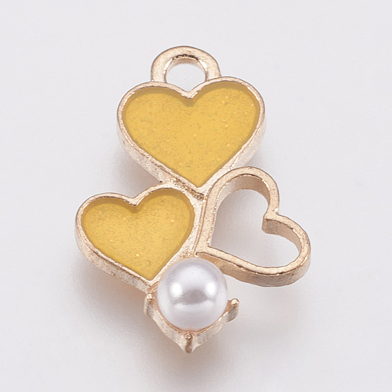 Zinc Alloy Enamel Pendants, with Acrylic Beads, Heart