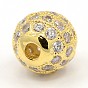 CZ Jewelry Brass Micro Pave Cubic Zirconia Round Beads, Clear, 8mm, Hole: 1.5mm