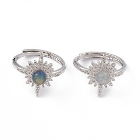 Sun Natural Gemstone Adjustable Rings, Platinum Tone Brass Jewelry for Women