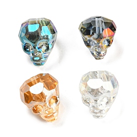 Electroplate Transparent Handmade Lampwork Beads, Faceted Skull