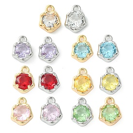 Brass Micro Pave Cubic Zirconia Charms, Irregular Shape Charm, Real 18K Gold Plated/Real Platinum Plated