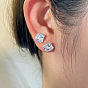 925 Sterling Silver Micro Pave Cubic Zirconia Stud Earrings for Women, with S925 Stamp, Square