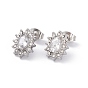Cubic Zirconia & Rhinestone Oval Flower Stud Earrings, 304 Stainless Steel Jewelry for Women