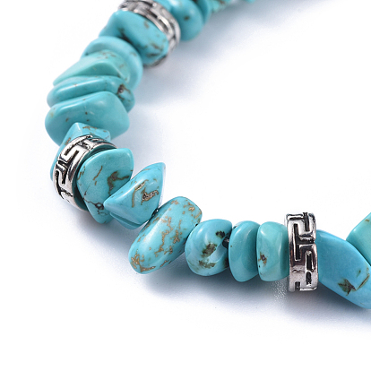 Bracelets aux pépites de pierres fines, avec perles intercalaires rondes en alliage tibétain et accessoires en acier inoxydable