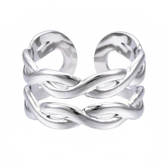 304 anillo de puño abierto con envoltura retorcida de acero inoxidable, anillo hueco grueso para mujer