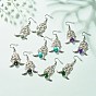 Woven Net with Natural Gemstone Dangle Earrings, Alloy Moon and Star Earrings for Women