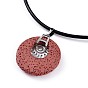 Alloy Natural Dyed Lava Rock Pendant Necklaces, with Cowhide Leather Cord and 304 Stainless Steel Lobster Claw Clasps, Flat Round with Sun