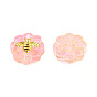 Transparent Spray Painted Glass Beads, with Golden Plated Brass Findings, Flower with Bees