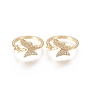 Brass Micro Pave Clear Cubic Zirconia Cuff Rings, Open Rings, Long-Lasting Plated, Butterfly