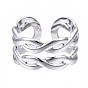 304 Stainless Steel Twist Wrap Open Cuff Ring, Chunky Hollow Ring for Women