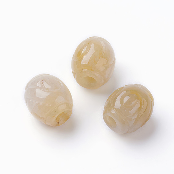 Perles européennes de jade birman / jade birman, Perles avec un grand trou   , teint, ovale