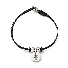 304 Stainless Steel Girl Charm Bracelet with Waxed Cord for Women