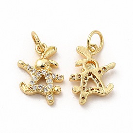 Rack Plating Brass Micro Pave Cubic Zirconia Charms, Rabbit Charm, with Jump Ring