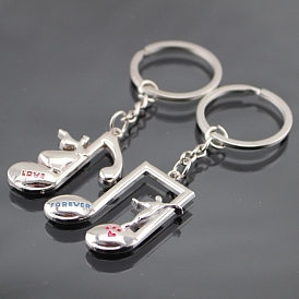 2Pcs Zinc Alloy Enamel Musical Note with Word Love & Forever Pendant Keychain Set, for Bag Car Key Decoration