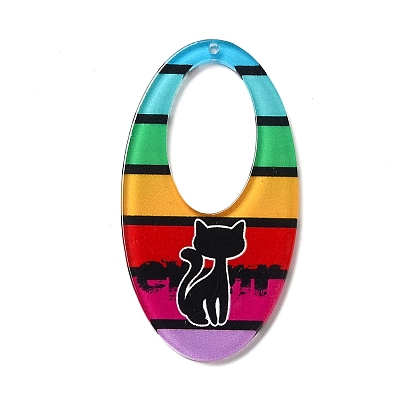 Acrylique opaque gros pendentifs, ovale avec chat