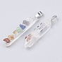 Chakra Natural Quartz Crystal Pointed Pendants, with Mixed Stone & Iron Findings, Nuggets, Platinum