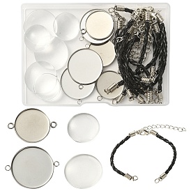 DIY Blank Dome Link Bracelet Making Kit, Including PU Leather Cord Bracelet Making, Flat Round 304 Stainless Steel Cabochon Connector Settings, Glass Cabochons