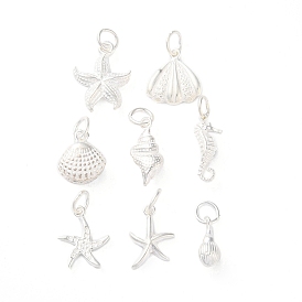 Starfish/Shell Shape 925 Sterling Silver Sea Animal Charms, with Jump Rings