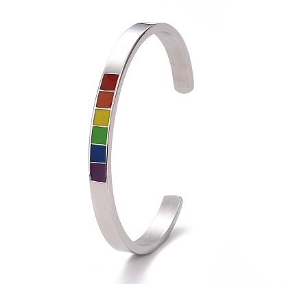 Браслет-манжета Rainbow Pride, 201 плоский открытый браслет из эмали из нержавеющей стали для мужчин и женщин