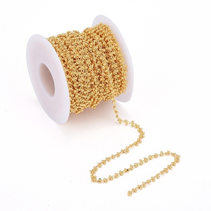 Handmade Brass Beaded Chains, with Spool, Soldered, Long-Lasting Plated